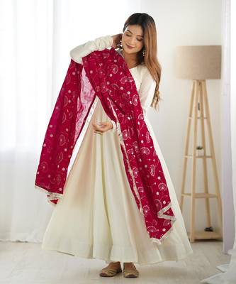 White Silk Anarkali Suit with Dupatta 1