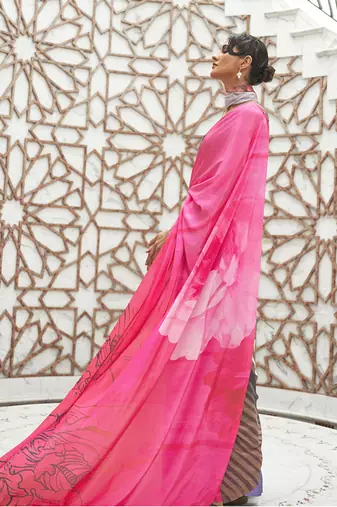 Multi colour crepe silk blend digital print saree