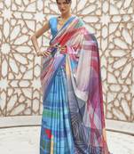 Blue colour crepe silk blend digital print saree