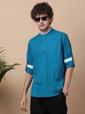 Blue linen cotton short kurta  1