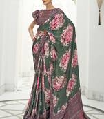 Dark green colour crepe silk blend digital print saree