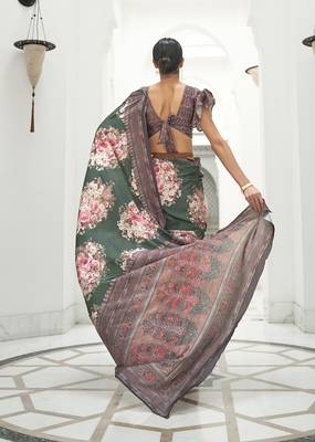 Dark green colour crepe silk blend digital print saree 2