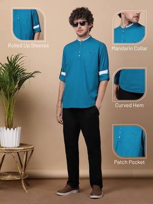 Blue linen cotton short kurta  2