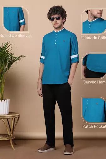 Blue linen cotton short kurta 