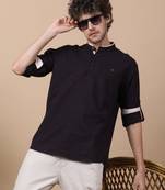 Black linen cotton short kurta