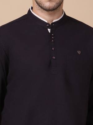 Black linen cotton short kurta 2