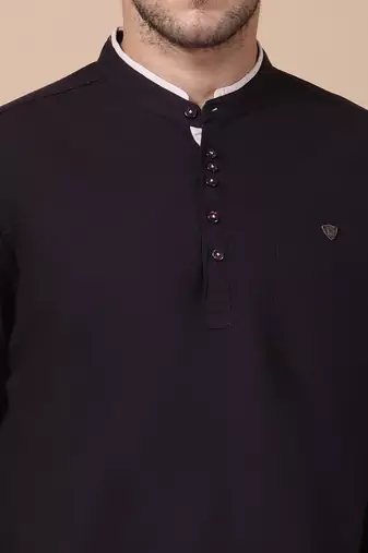 Black linen cotton short kurta