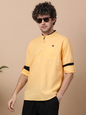 Yellow linen cotton short kurta 1