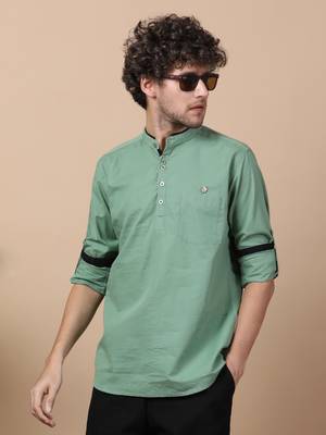Green  linen cotton short kurta 1