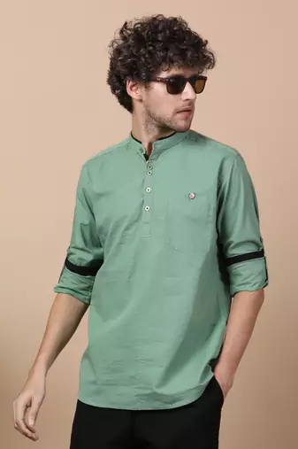 Green  linen cotton short kurta