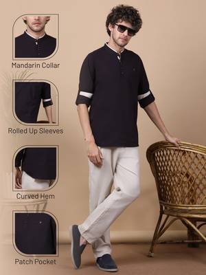 Black linen cotton short kurta 3