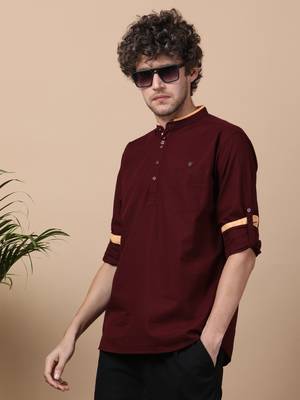 Maroon linen cotton short kurta 1