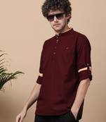 Maroon linen cotton short kurta