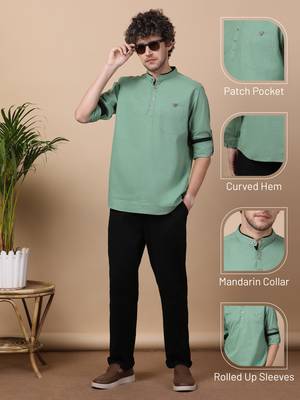 Green  linen cotton short kurta 2