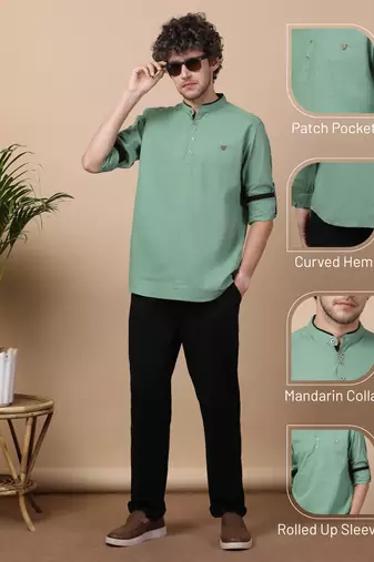 Green  linen cotton short kurta