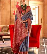 Patola print grey silk blend saree