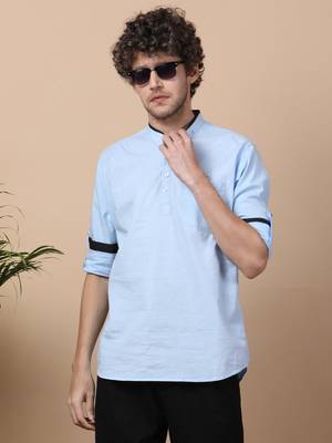 Sky Bule linen cotton short kurta 1