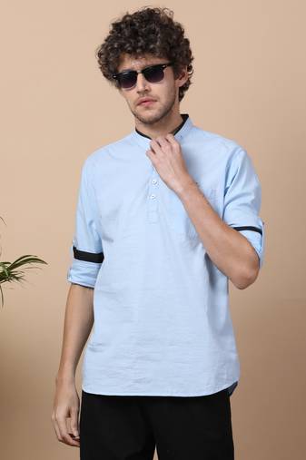 Sky Bule linen cotton short kurta