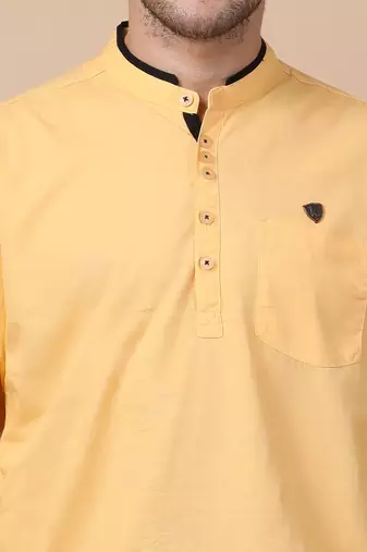 Yellow linen cotton short kurta