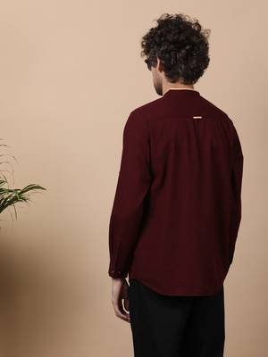 Maroon linen cotton short kurta 2