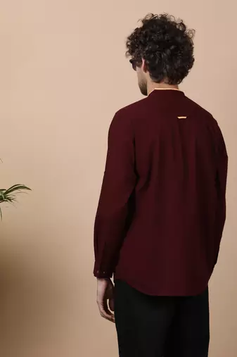 Maroon linen cotton short kurta