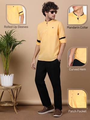 Yellow linen cotton short kurta 3