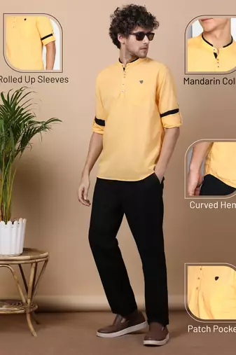 Yellow linen cotton short kurta