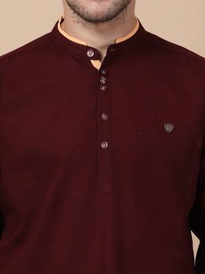 Maroon linen cotton short kurta 3
