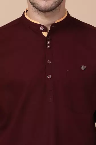 Maroon linen cotton short kurta