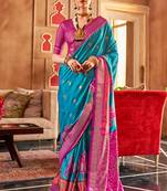 Patola print aqua blue silk blend saree