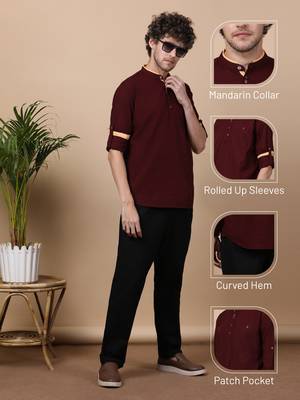 Maroon linen cotton short kurta 4