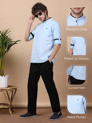 Sky Bule linen cotton short kurta 3