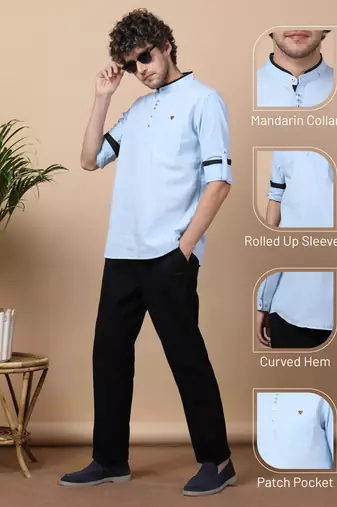 Sky Bule linen cotton short kurta