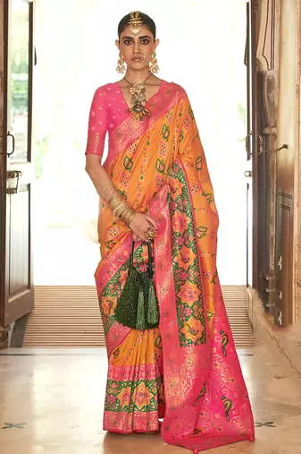 Banarasi silk blend weaving yellow saree