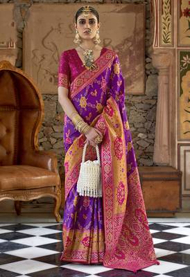 Banarasi silk blend weaving purple saree 1