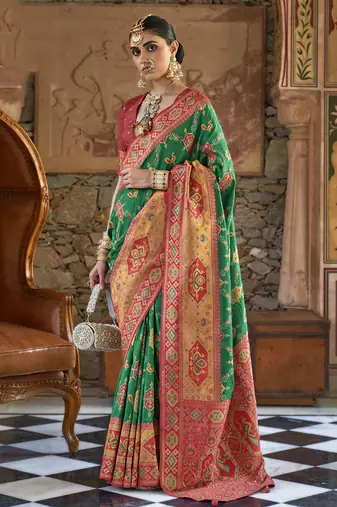 Banarasi silk blend weaving green saree