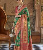 Banarasi silk blend weaving green saree