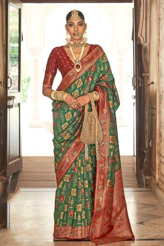 Banarasi silk blend weaving green saree