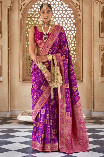 Banarasi silk blend weaving dark magenta saree
