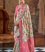 Banarasi silk blend weaving white saree