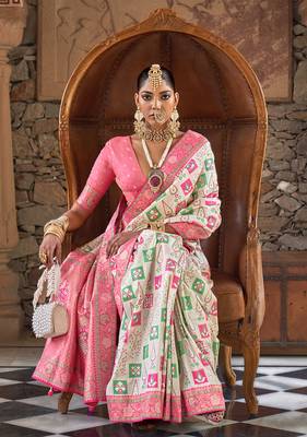 Banarasi silk blend weaving white saree 2