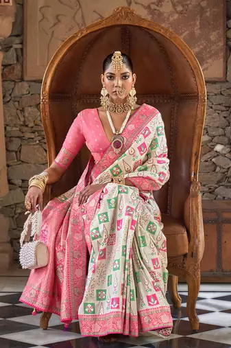 Banarasi silk blend weaving white saree