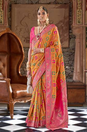 Banarasi silk blend weaving mustard saree