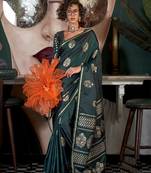 Satin silk blend dark green weaving designer saree