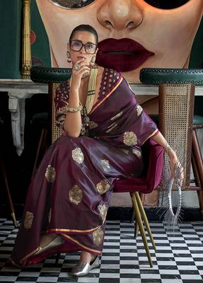 Satin silk blend wine weaving saree 2