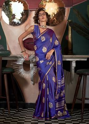 Satin silk blend violet weaving saree 1