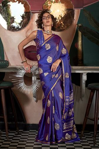 Satin silk blend violet weaving designer saree