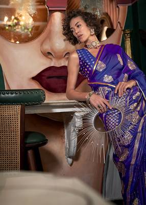 Satin silk blend violet weaving saree 2