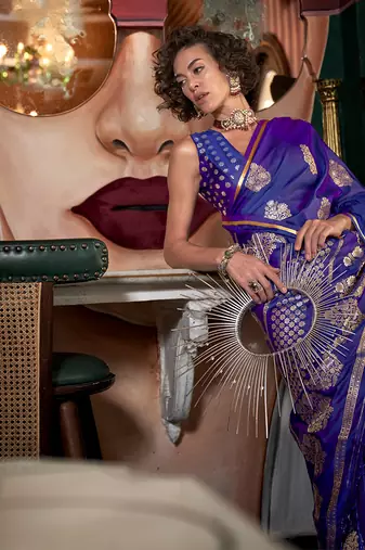 Satin silk blend violet weaving saree