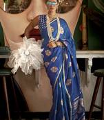 Satin silk blend blue weaving designer saree